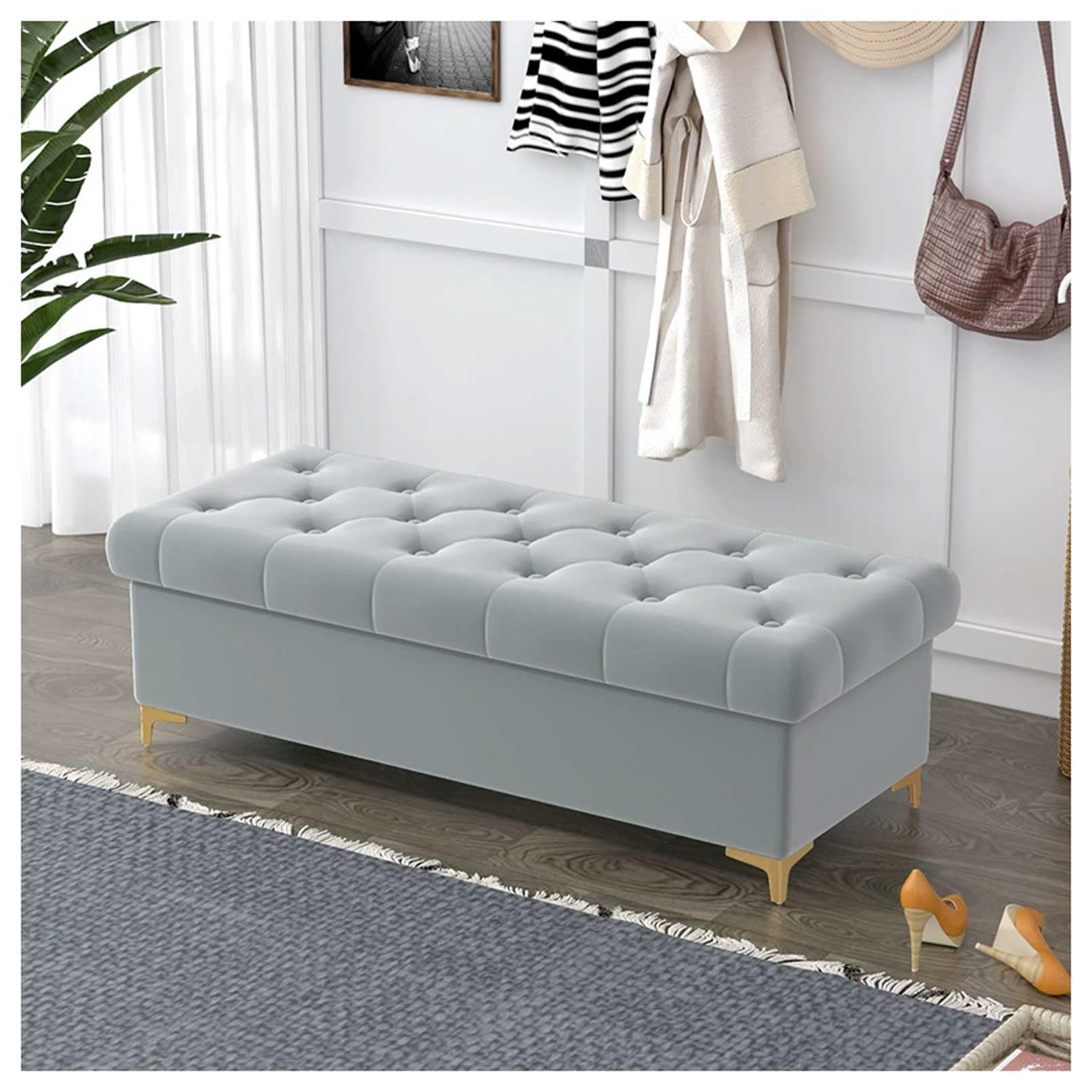 MSHGSKU Velvet Storage Bench for Bedroom Footrest Ottoman Shoe Rack Gray Pouf for Clothing Store Home & Hotel 80x40x40cm Stylish & Functional Furniture