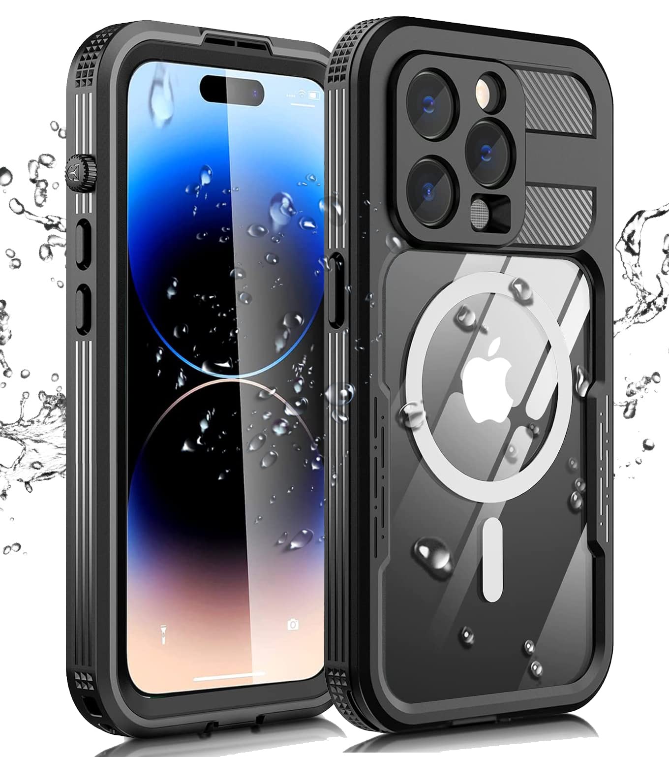 Ezanmull for iPhone 14 Pro Waterproof Case, with Built-in Screen Protector Dustproof Shockproof DropProof Case, Rugged Full Body Underwater Protective Cover for iPhone 14 Pro 6.1" - Clear/Black