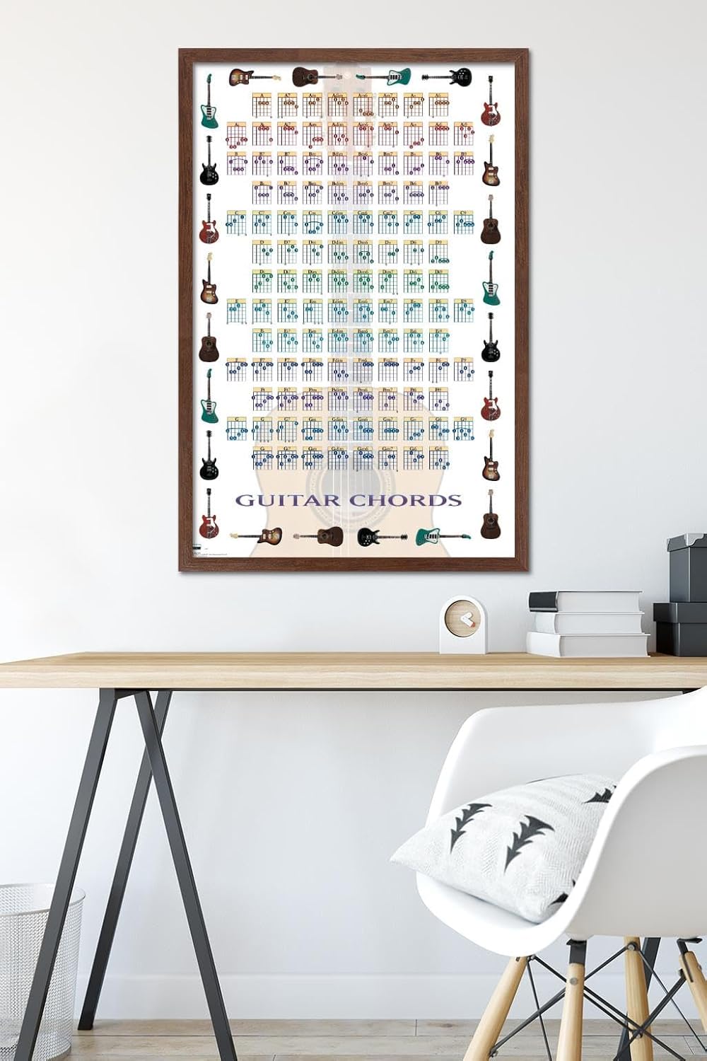 Trends International Guitar Chords II - Learn to Play Guitar Wall Poster, 22.375" x 34", Mahogany Framed Version