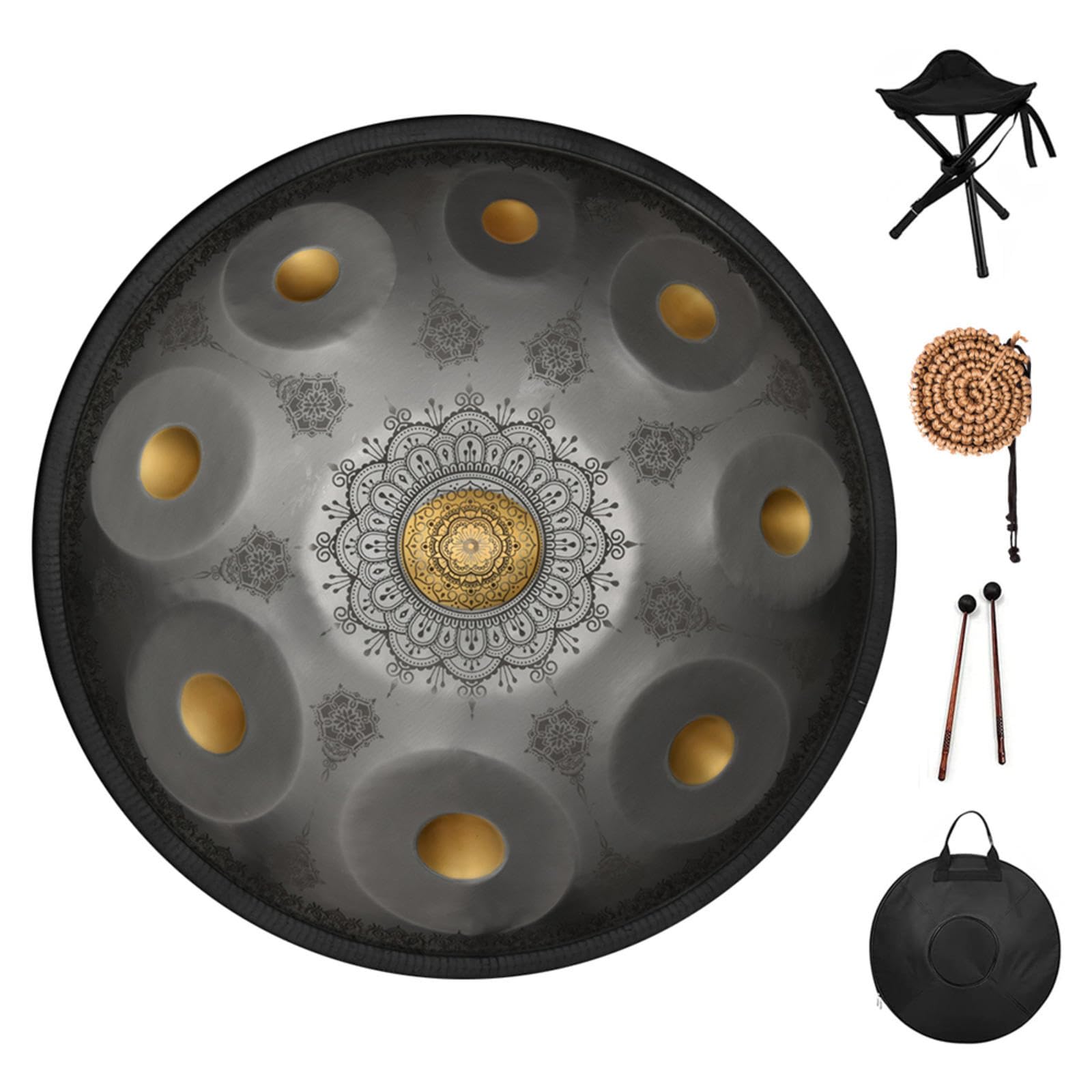 Handpan 432HZ-12Notes - Tamburo a percussione in acciaio, 22 pollici, con borsa da viaggio, colore: Argento
