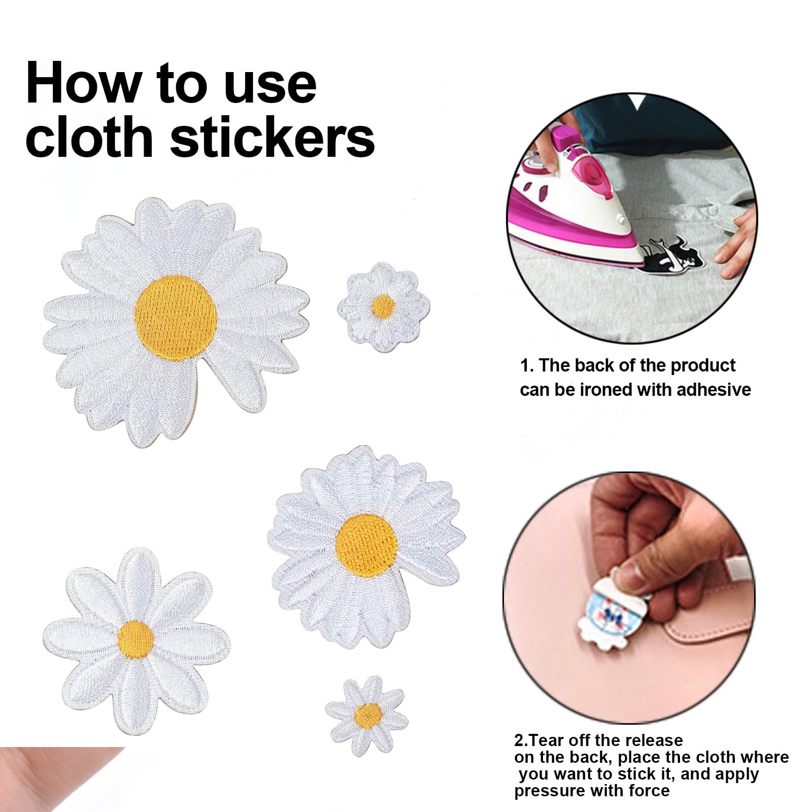 24 Stück Aufnäher Mit Gestickten Applikationen, Gänseblümchen Blumen