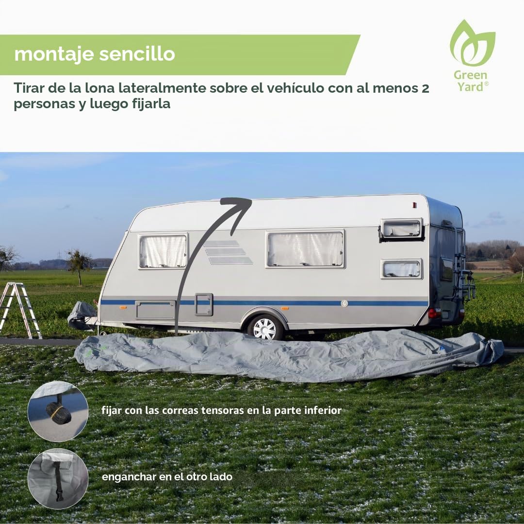 GreenYard® Funda Protectora para caravanas o autocaravanas | Tamaño XL 670 x 250 x 220 cm | Cubierta de Camping | Protección contra el Polvo y la Humedad | Transpirable | Duradera