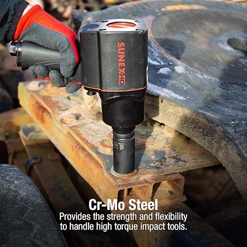 Miniatura 4 de SUNEX TOOLS 4638, Juego de llaves de vaso de impacto profundo de 34 de pulgada, 14 piezas, SAE, 34" - 1-58", acero de aleación Cr-Mo, diseño de