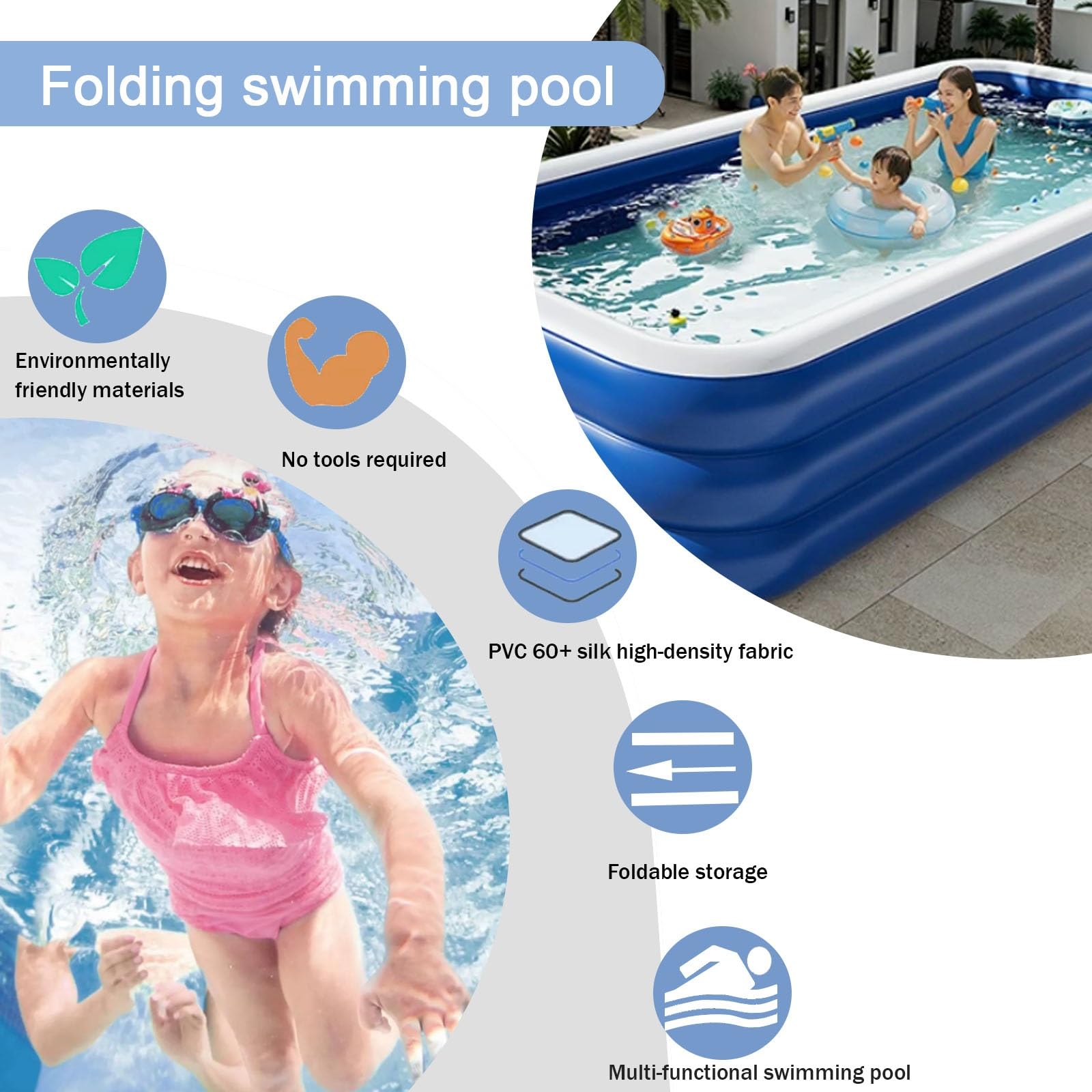 Piscinas Hinchables Piscina Hinchable Reforzada para Juegos Acuáticos Ideal para El Hogar Y Exteriores para El Jardín(388 * 185 * 60cm)