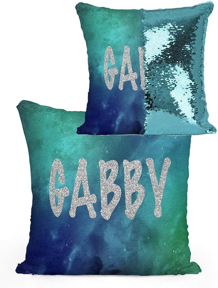 Violet Victoria & Fan Star Personalized Space Sequin Mermaid Flip Pillow Rose Gold Sequins 16 x 16 Inches