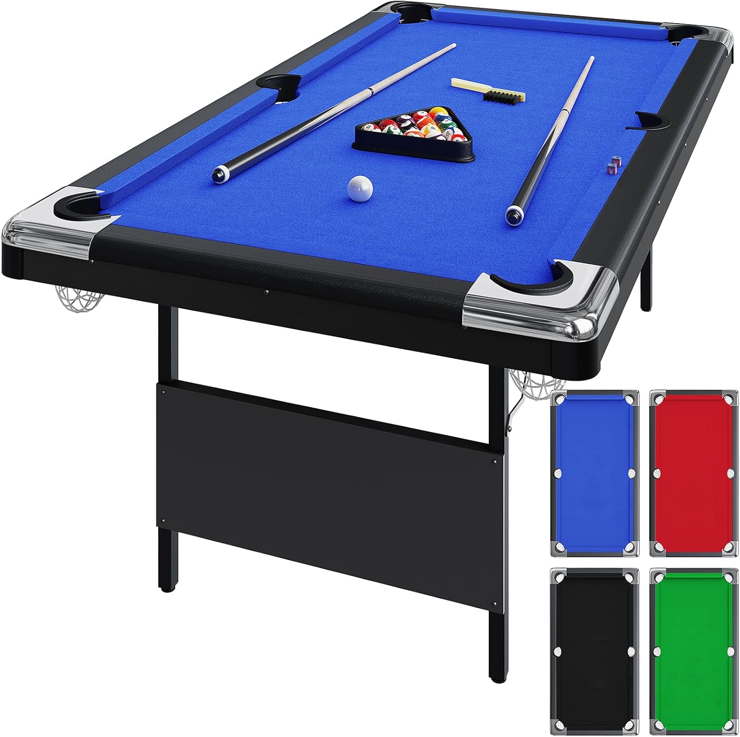 6-7 Ft Portable Pool Table, Adults Folding Billiards Tables, Outdoor Pool Table for Family Game Room, Adult Rrec Room, Basements, Man Cave or Garage Blue 7FT