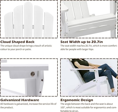 Miniatura 4 de DJL Juego de 4 sillas Adirondack de madera para exteriores, color blanco, plegables para patio, terraza, porche, césped, piscina, patio, jardín,