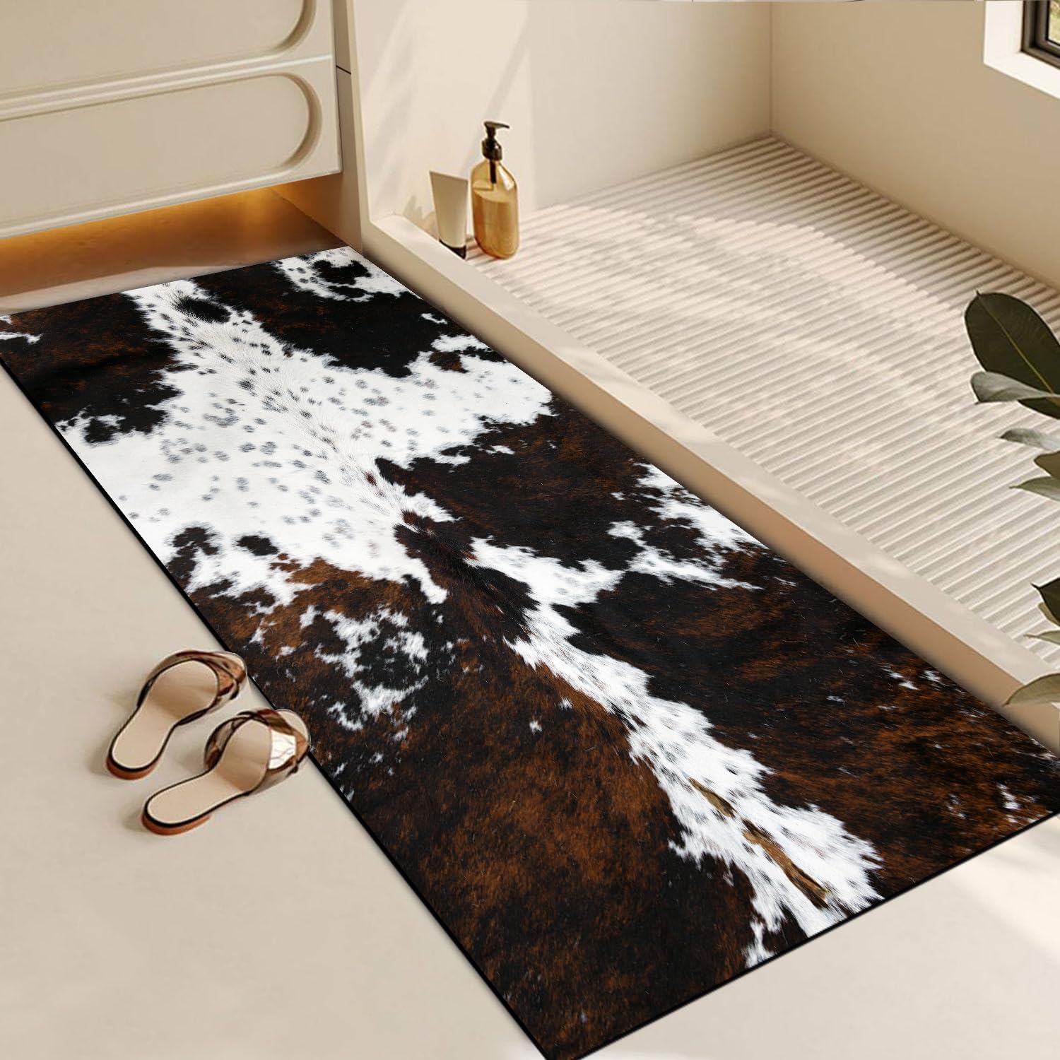 MUGINYU Cowhide Cow Print Bath Mat,Long Western Bathroom Rug for Farmhouse Cowboy Decor,Quick Dry Absorbent Non-Slip Narrow Shower Rug Runner Mats for Bathroom Floor with Rubber Backing - Image 8