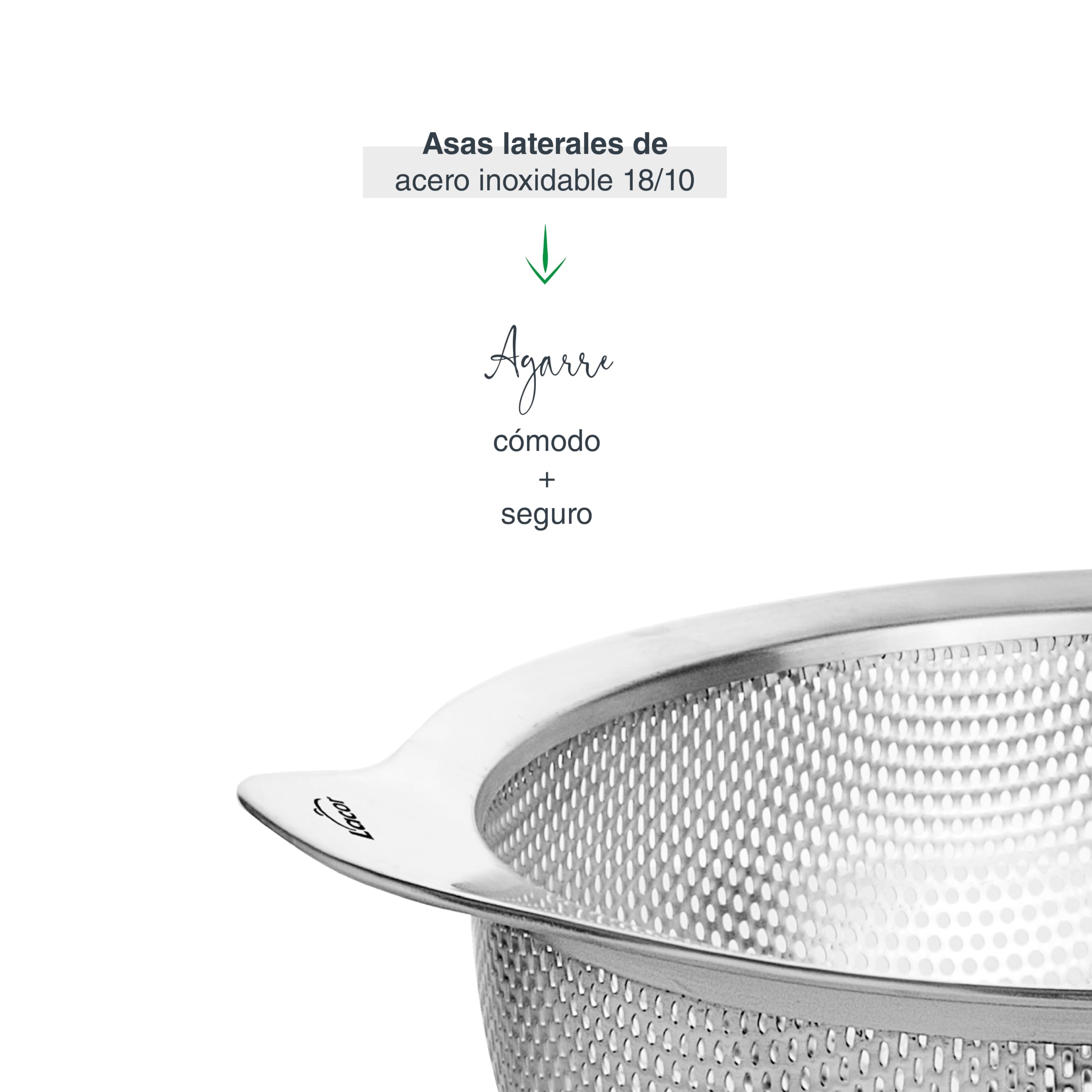 Lacor - 62732 - Escurridor Cocina Inox, Acero Inoxidable 18/10 y Ø20 cm | Colador multifunción apilable con asas para verduras, pasta o arroz. Se adapta a ollas y es apto para lavavajillas.