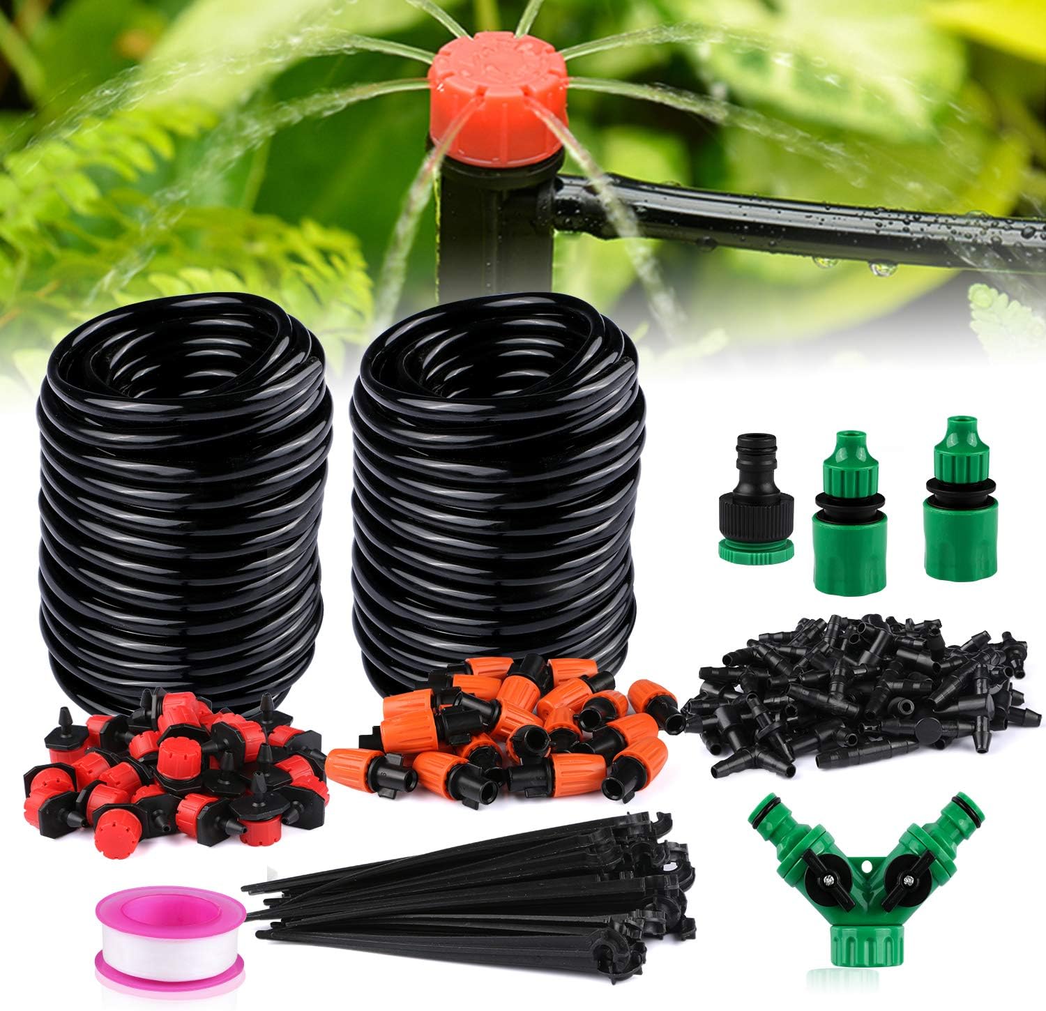 Xddias Drip Irrigation System, 30m DIY Garden Irrigation Kit, Micro Drip Garden Watering System Automatic Watering Hose Irrigation with Adjustable Drippers