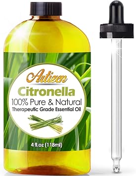 Artizen Citronella Essential Oil 100% Pure & Natural - Undiluted Therapeutic Grade - Huge 4oz Bottle - Perfect for Aromatherapy, Relaxation, Skin Therapy & More - Citronella Oil - Oil of Citronella