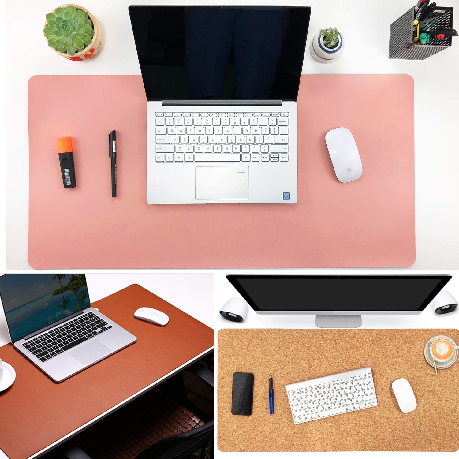 Aothia Office Desk Pad, Eco-Friendly Cork & PU Leather Dual Side Large Mouse Pad, Laptop Desk Table Protector Writing Mat Easy Clean Waterproof for Office Work/Home/Decor (White,31.5" x 15.7") : Office Products