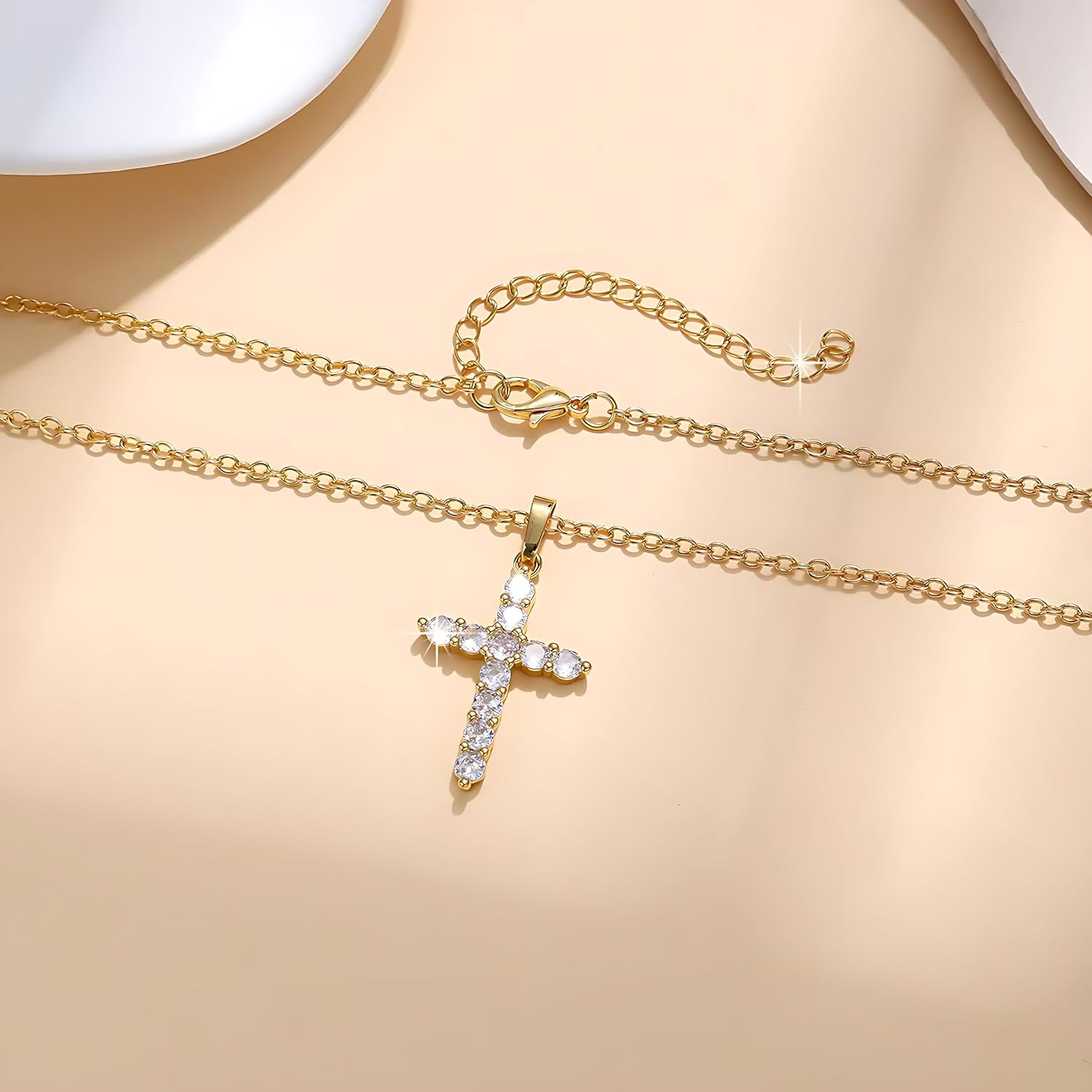 Cross Necklace for Women,14K Gold Plated Cubic Zirconia Cross Necklace for Women Trendy，Cross Faith Pendant Necklaces，Simple Delicate Religious Christian Baptism Faith Jewelry Gifts for Woman - Image 5