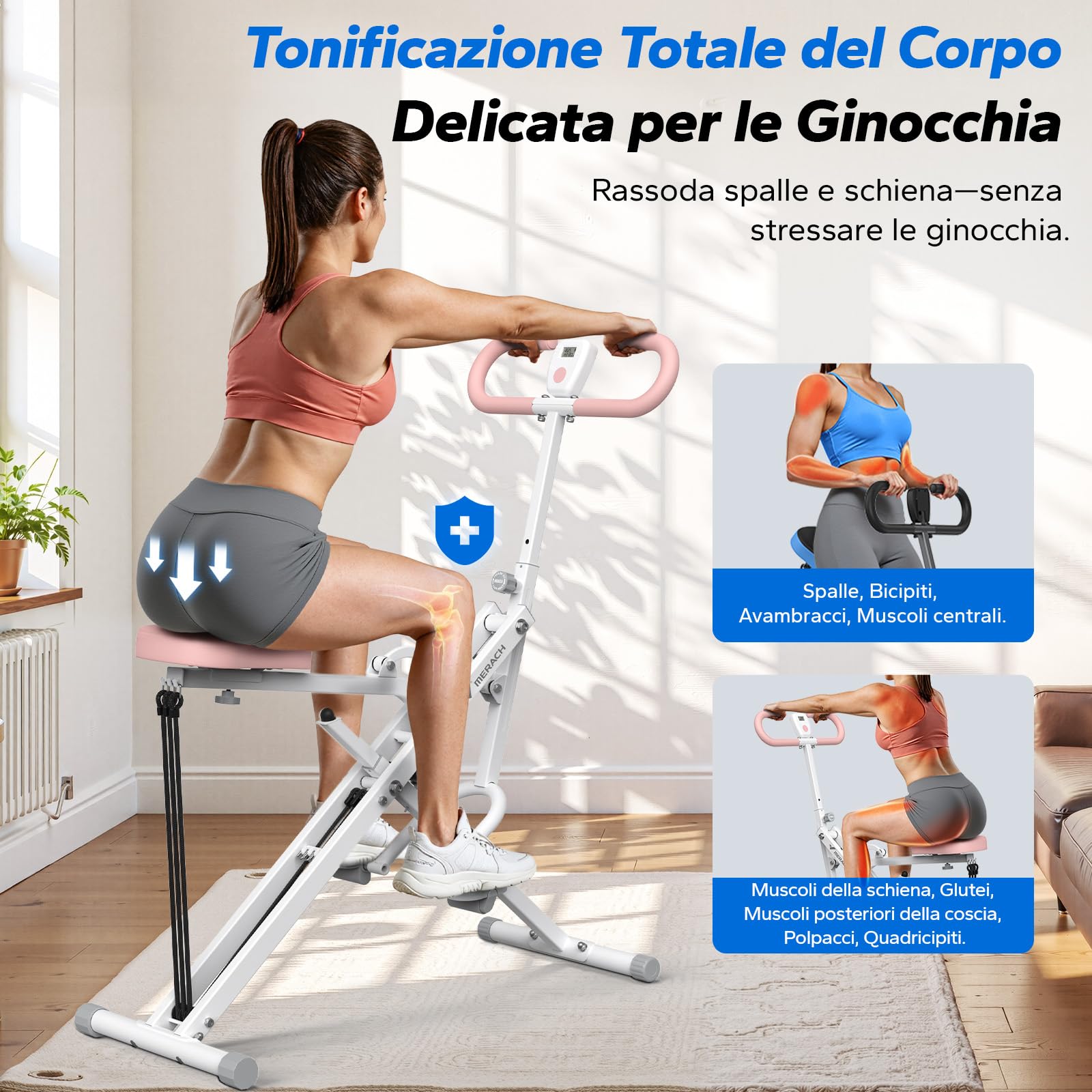 MERACH 2-in-1 Macchina per Squat e Vogatore, Pieghevole, Attrezzo per Glutei, Gambe e Core, Montaggio in 10 Minuti per Casa e Palestra, Carico Massimo 160 KG – R07 Bianco - Vista 2