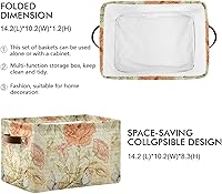Vista 3 de ALAZA Caja de almacenamiento plegable retro con diseño de flores de mariposa y rosas, canastas organizadoras con asas para estantes, armario, sala