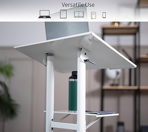 Miniatura 8 de VIVO Carrito móvil de atril de 24 x 16 pulgadas, carrito de acero ajustable para portátil con ruedas, blanco, CART-V03W