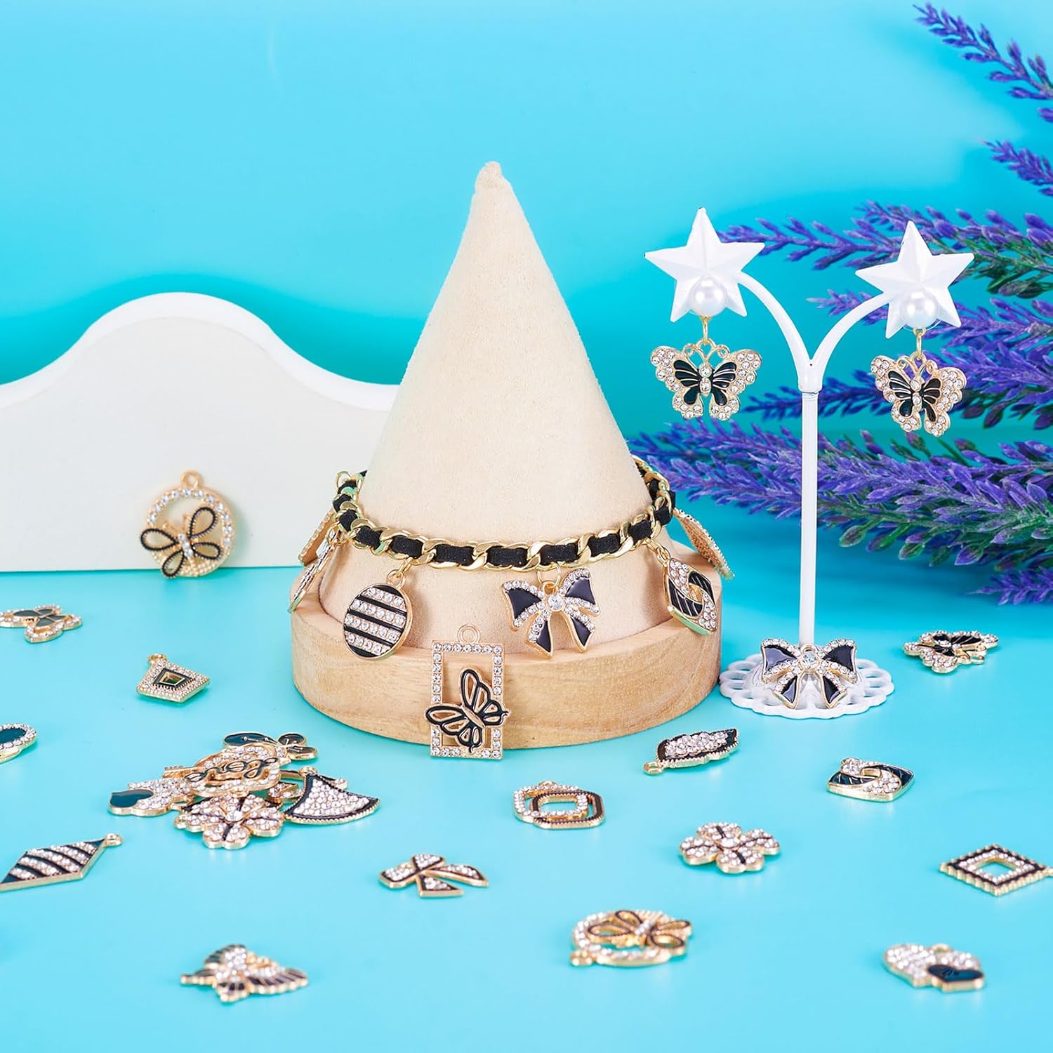 Craftdady Crystal Rhinestone Pendants Butterfly Heart Rhombus Bowknot Earring Charms Alloy Enamel Metal Pendants Light Gold Bracelet Charms for DIY Craft Necklace Jewelry Making - Image 2