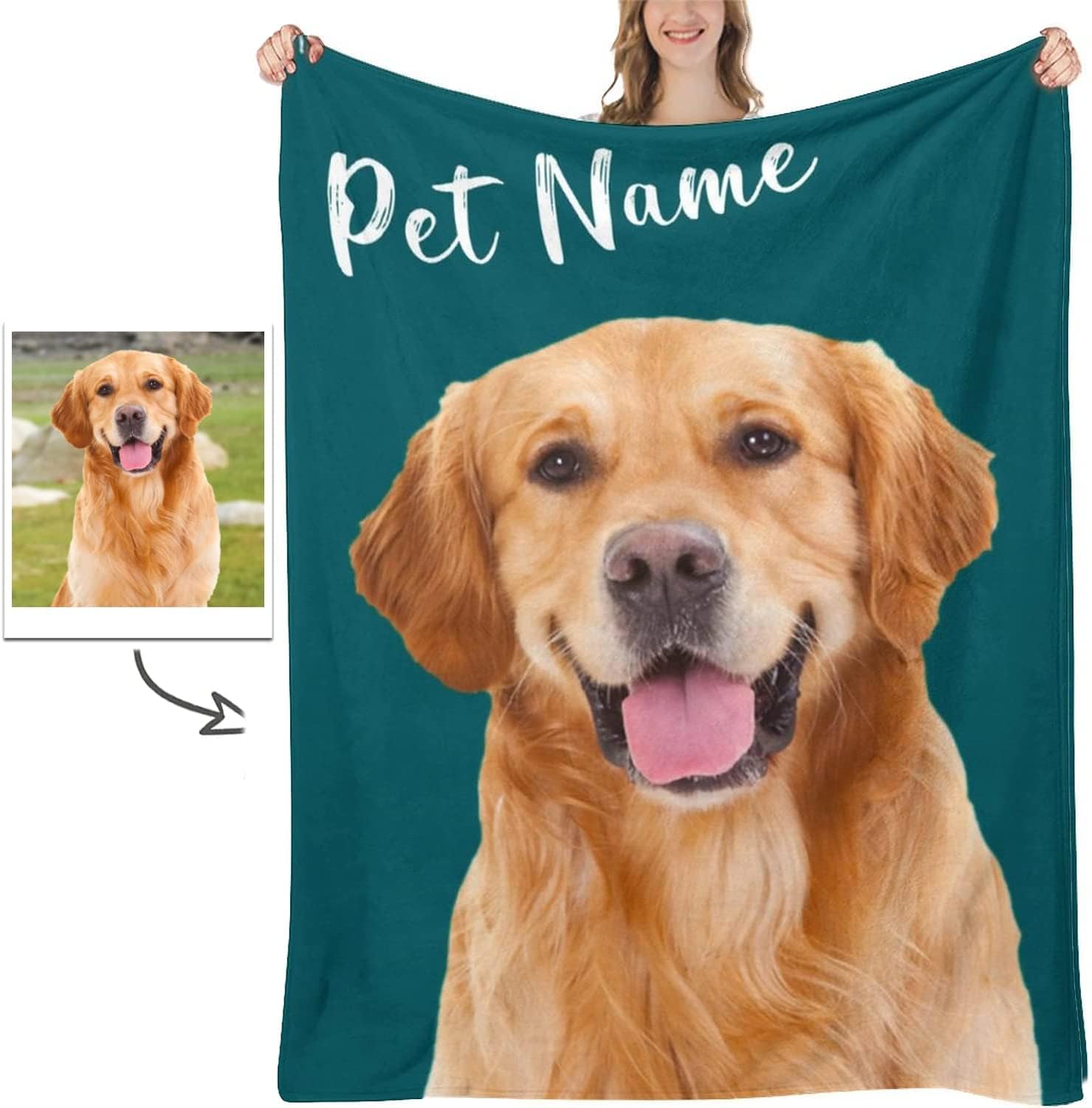 Custom Blanket with Pet Photos Personalized Funny Dog Cat Pattern Throw Blanket and Pet Name Print on Super Soft Plush Blanket for Couch, Bed, Sofa Warm and Cozy for All Seasons 30″X40″