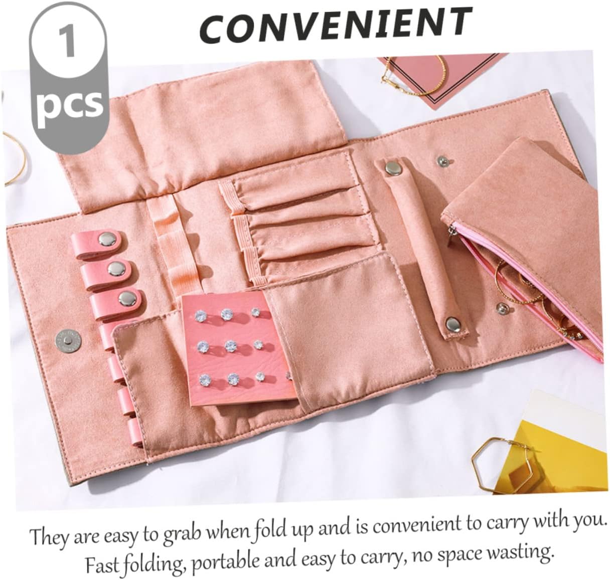 SaditY 2pcs jewelry storage roll bag stud earring holder travel storage bag fashion necklace foldable earrings rings bag necklace travel organizer necklace organizer Bracelets Organizer