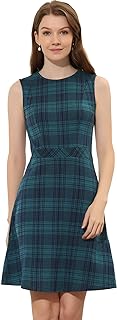 Women's Plaid Dress Sleeveless Fit and Flare Houndstooth Work Dresses - Buy now