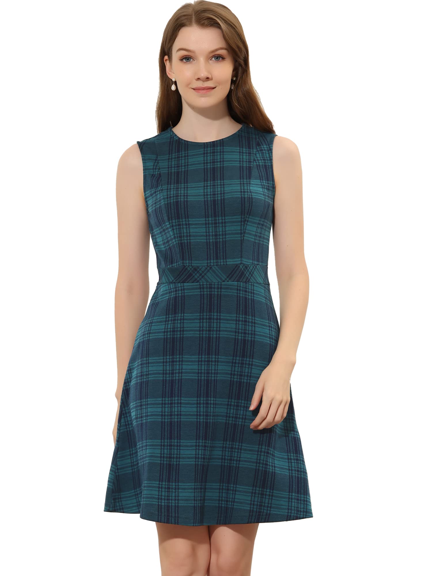 Robe de travail en tweed sans manches au design haut de gamme bleu