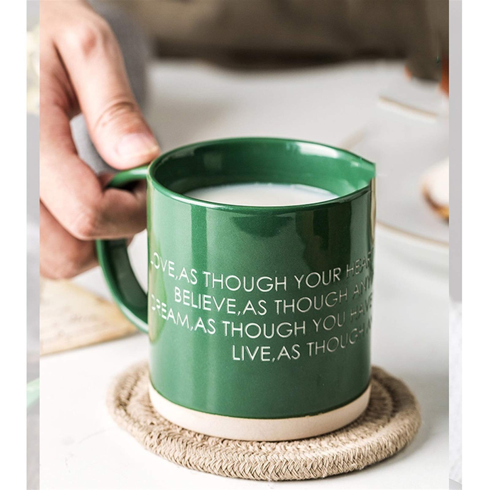 Taza de café, Taza de té, Taza de café con asa, Conveniente para Viajar, Taza de cerámica Gris Verde de 350 ml (B)