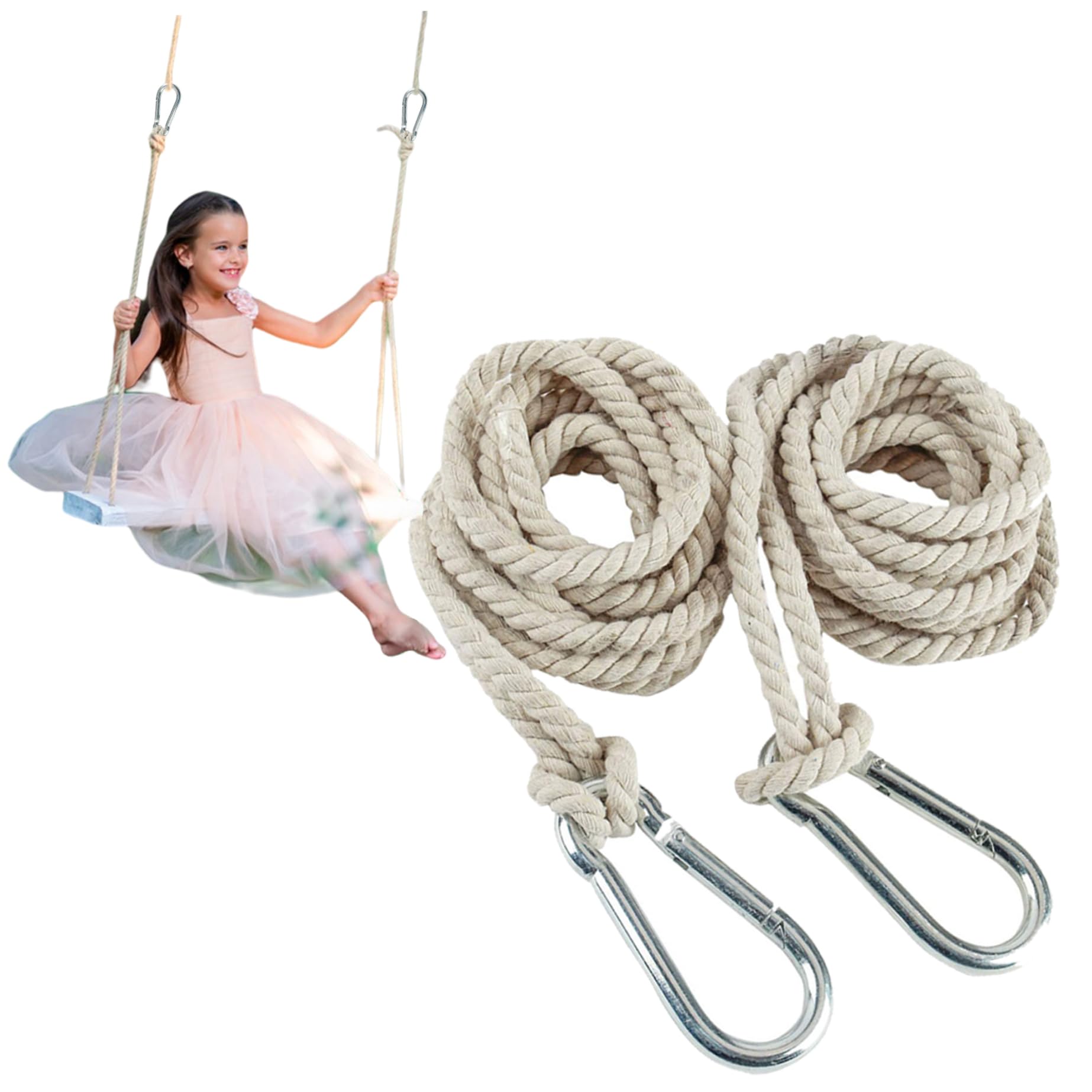 Tree Swing Straps Hammock 2PCS Cotton Hanging Rope 4m/9mm Adjustable Swing Hooks Strap Garden Accessories.