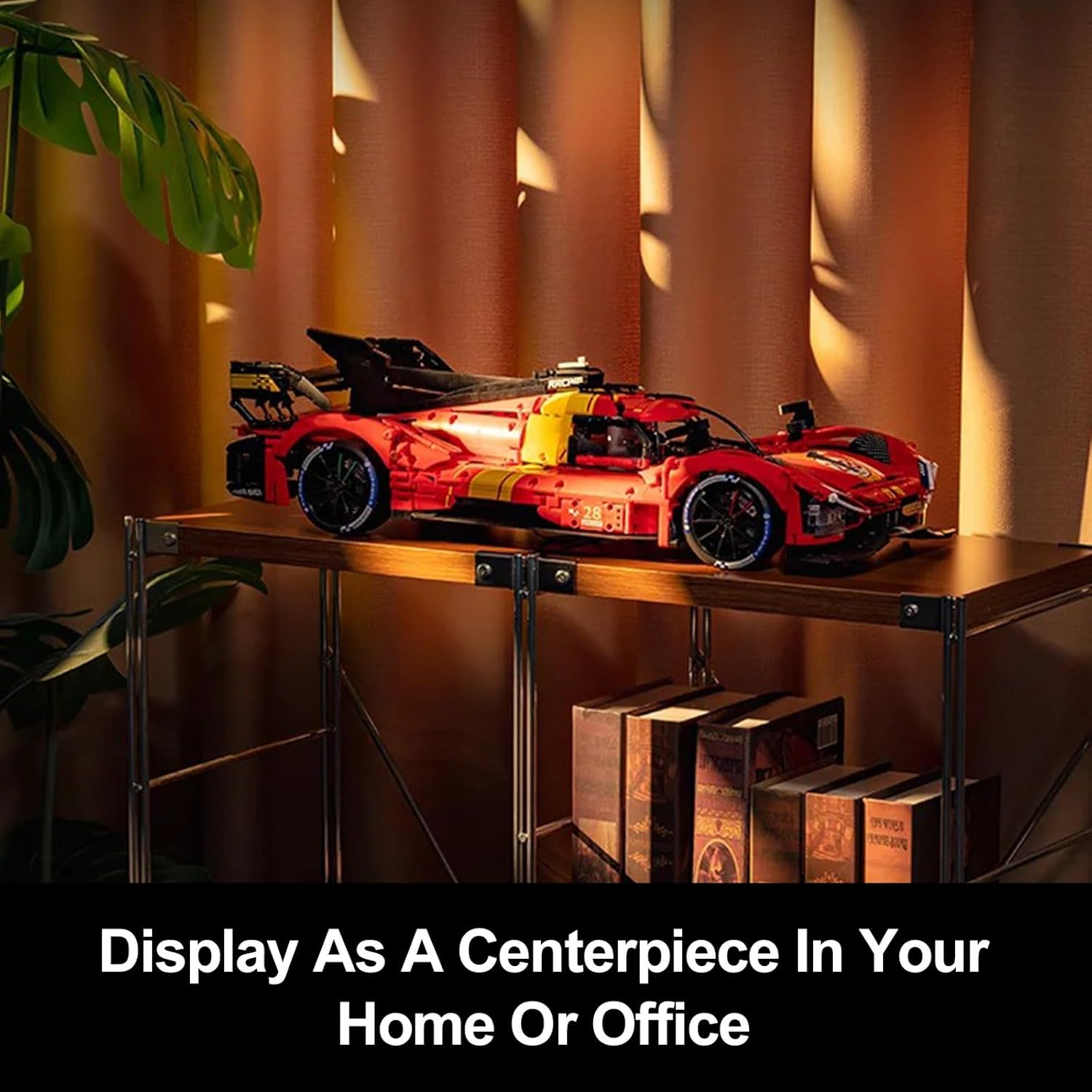 The assembled AOUHMN Le 499P Hybrid Hypercar model displayed on a shelf in a home or office setting.