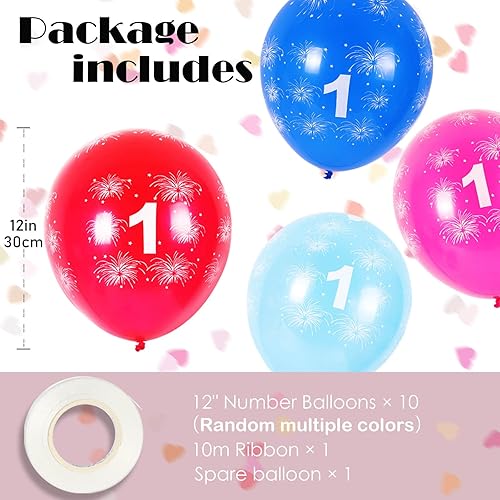 Miniatura 5 de Globos de 1er cumpleaños, 24 globos de látex arcoíris de 12 pulgadas de colores surtidos, globos número 1, globos de dígitos, globos de fiesta para