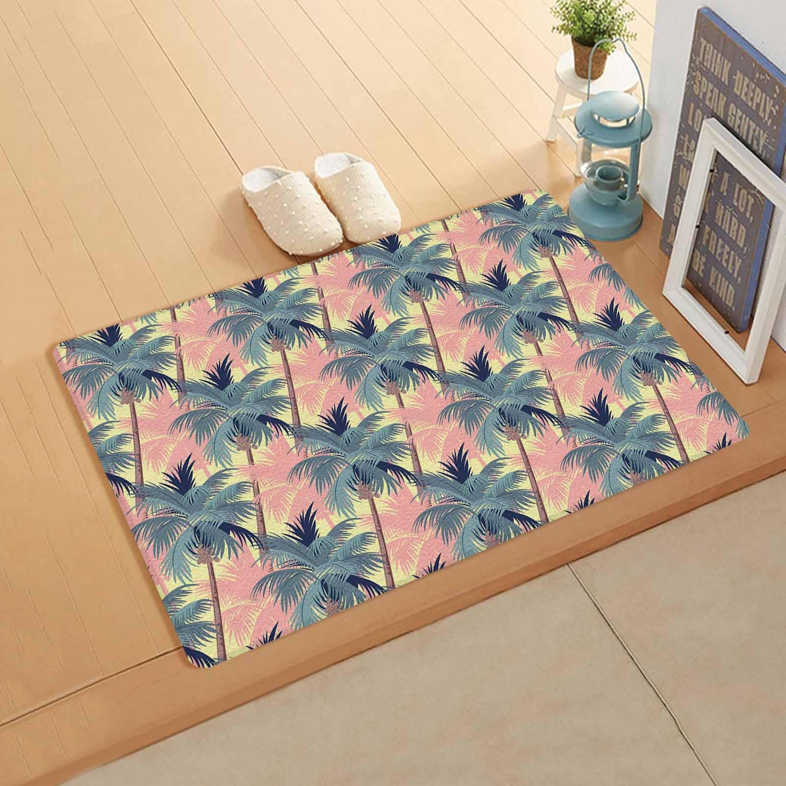 Coconut Tree Antifatigue Kitchen Bath Door Mat Cushioned Runner Rug,Washable Welcome Floor Sink Mat,Waterproof Non-Slip Kitchen Standing Doormat,Coastal Summer Beach Botanical Geometric Plant 24