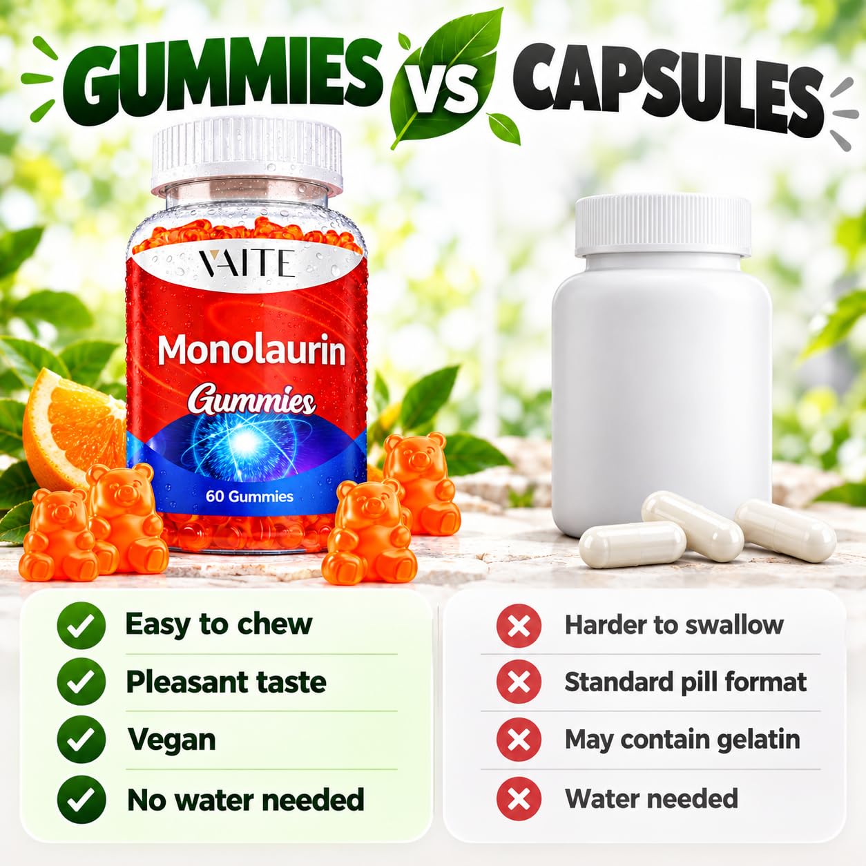 Monolaurin Supplement 1000mg Gummies - Immune Boosters for Adults, Acne Supplements, Supports Gut Health & Flora Balance, Intestinal Health & Digestive Formula, Non GMO, Gluten-Free, 60 Vegan Chews — Amazon image 5