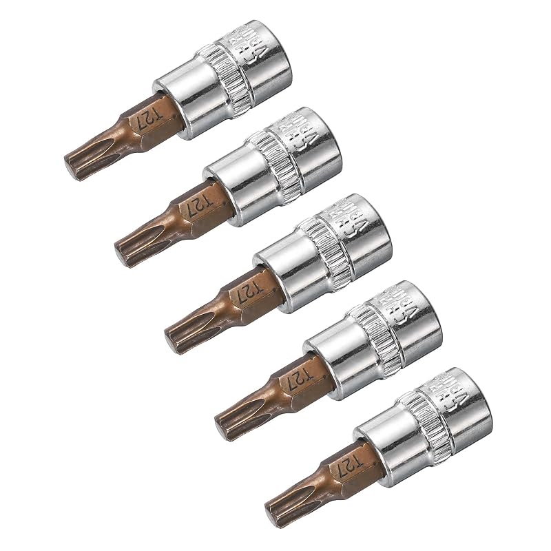 Jogo de 5 soquetes ponta Torx T27 com encaixe quadrado de 6,35 mm, bits em aço S2 e soquetes CR-V, comprimento de 38 mm uxcell