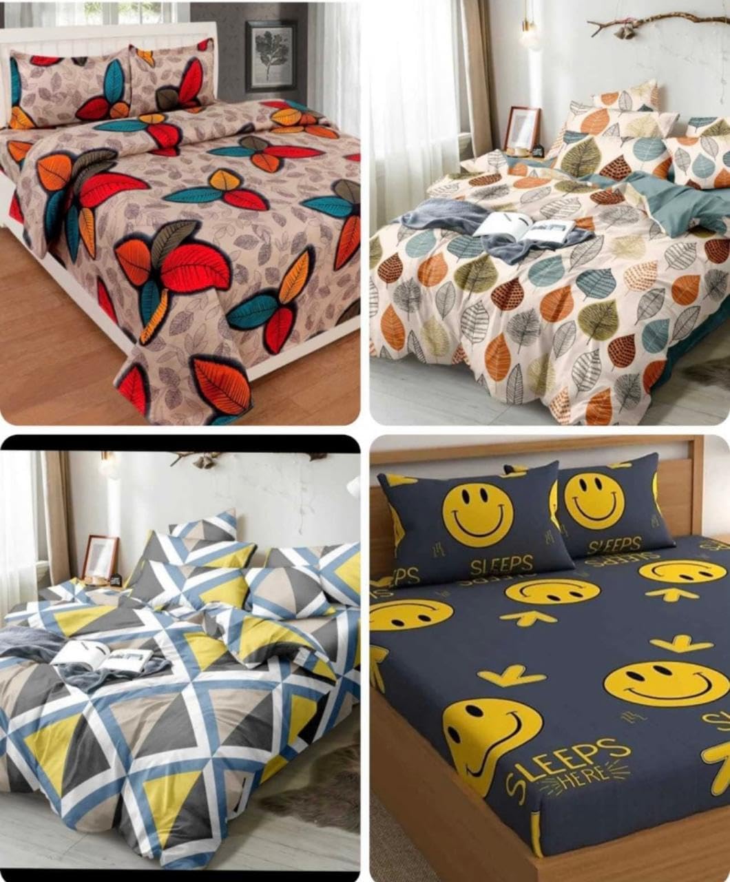 New Luxuries Designed Ahmedabad SingleBed Bedsheet Combo (Pack of 4 Single Bedsheets with 4 Pillow Covers, Pure Cotton Bedsheet Multicolor) (9)-image-30