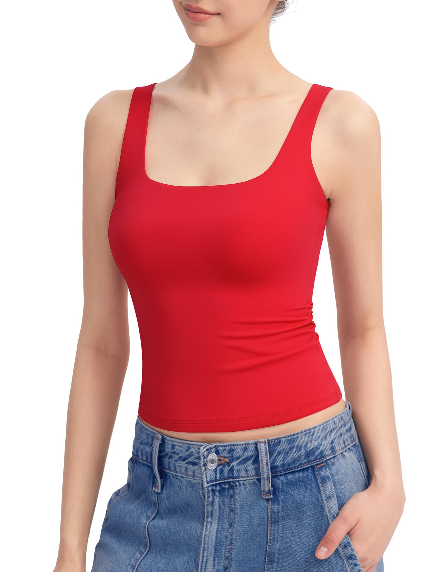 PUMIEY Women's Square Neck Tank Top Sleeveless Double Lined Basic Tops Sharp Collection