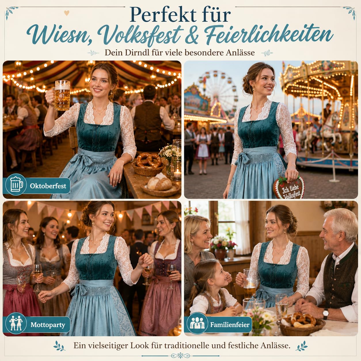 Generisch Dirndl Lang Damen Dirndlkleid Dirndlschürze Wiesn Outfit Rot Komplettset Grosse Grössen Midi Kleid Samt Mini 'Dirndl Trachten 46 Große Größen Modern