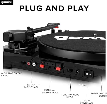 Gemini Sound TT-900 - Classic Black 3-Speed Turntable with Pitch Adjustment, Bluetooth Connectivity, and High-Fidelity Stereo Sound