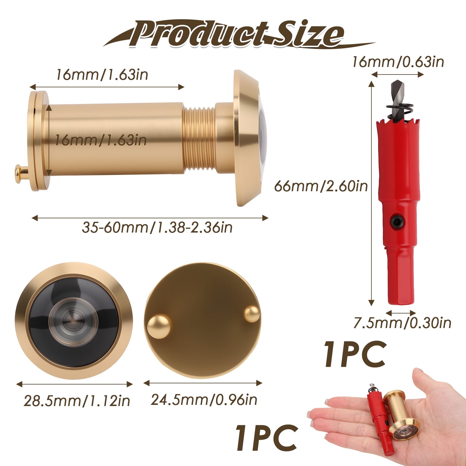Door Peephole 200° Wide Angle Optical Lens Adjustable Length for 35 to 60mm Thick Doors Easy to Install with diameter 16mm Drilled Hole Secure and Durable View for Home Office Safety - Image 4
