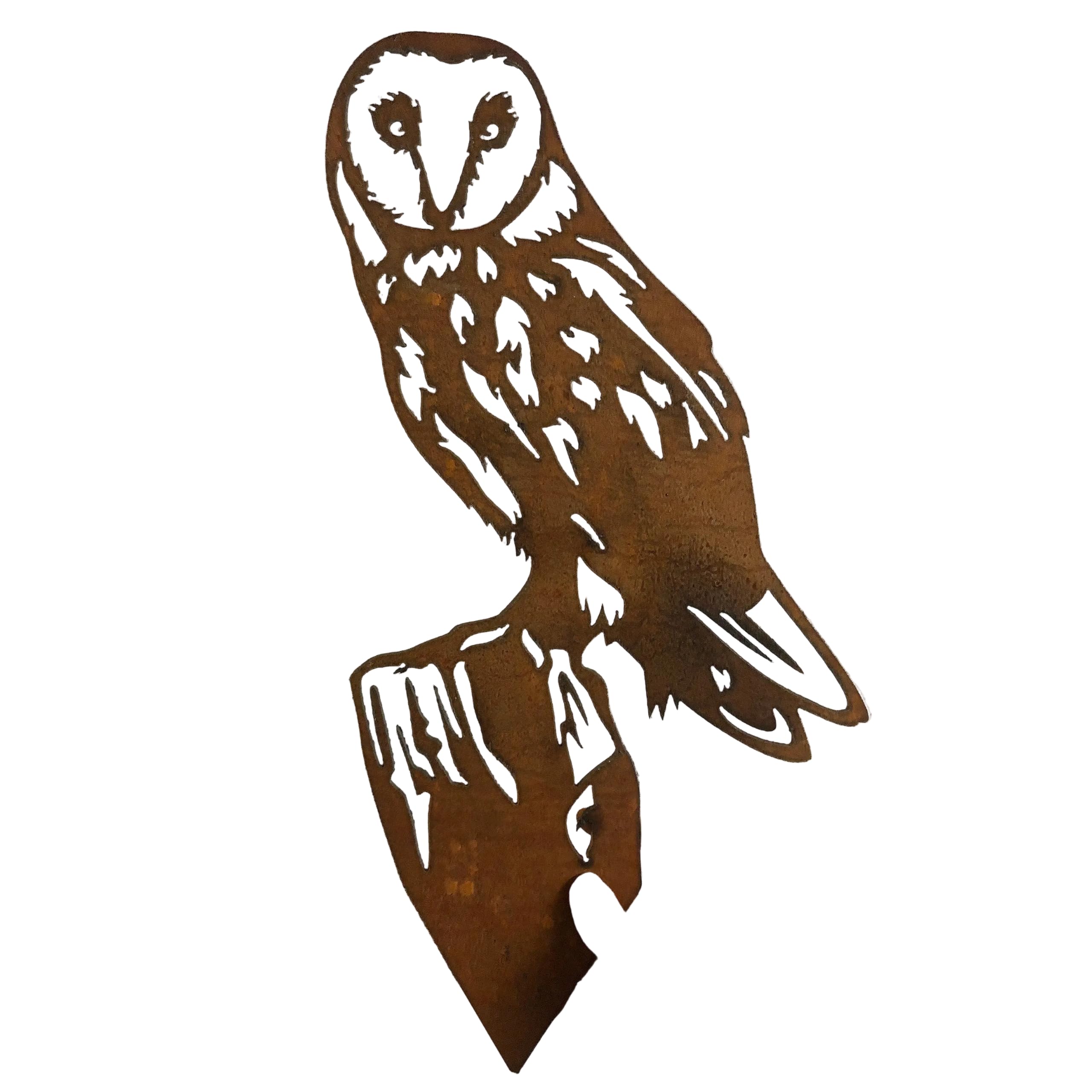 Barn Owl on Post Garden Sculpture - Rustic Steel Owl Garden Ornament - Wildlife Garden Decoration - Outdoor Metal Owl Stake - Made in UK - 159 x 300mm
