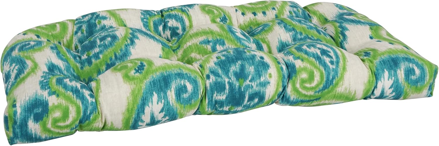 Blazing Needles Rounded Back Tufted Outdoor Loveseat Cushion, Sorista Teal, 42 x 19, 1 Count