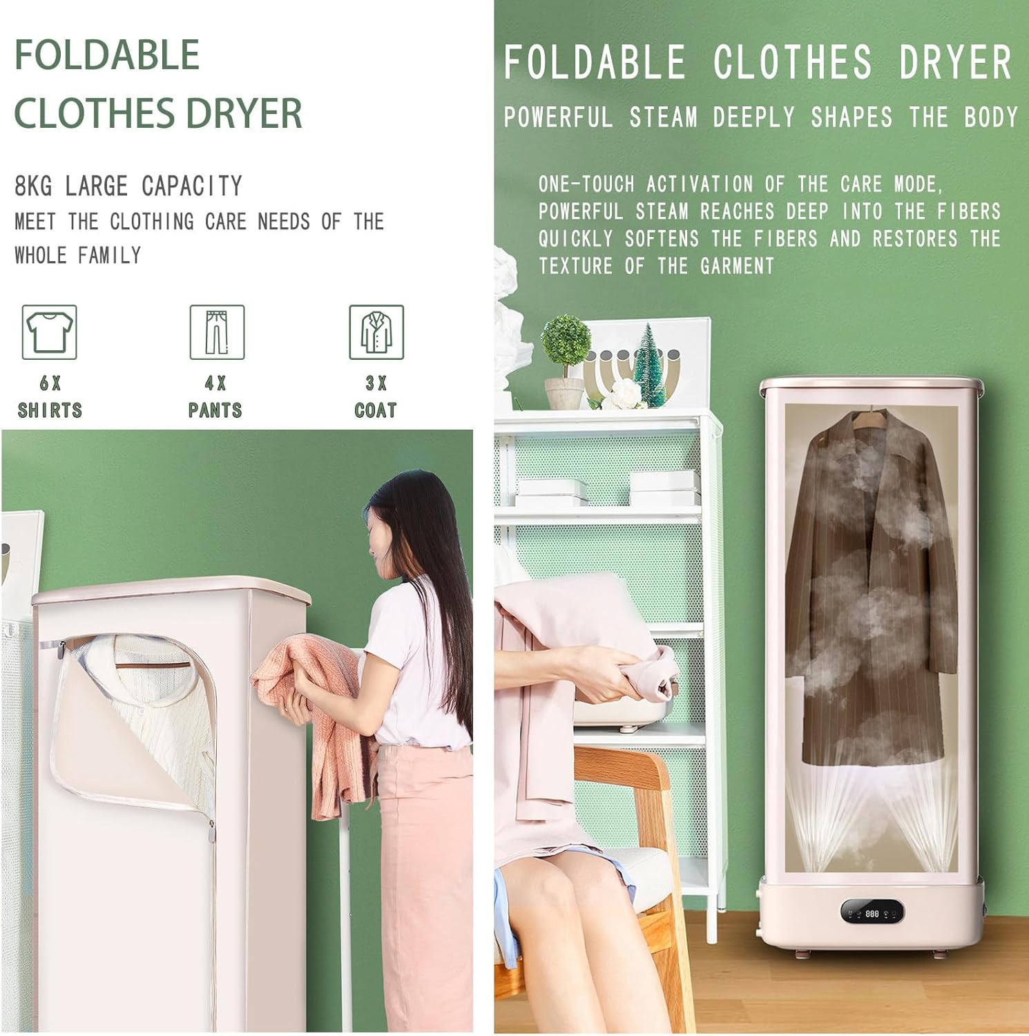 Automatic Ironing Machine, 800w Portable Steam Drying Machine, 360° Hot Air Circulation, Intelligent Timer, Disinfection and Drying of Clothes