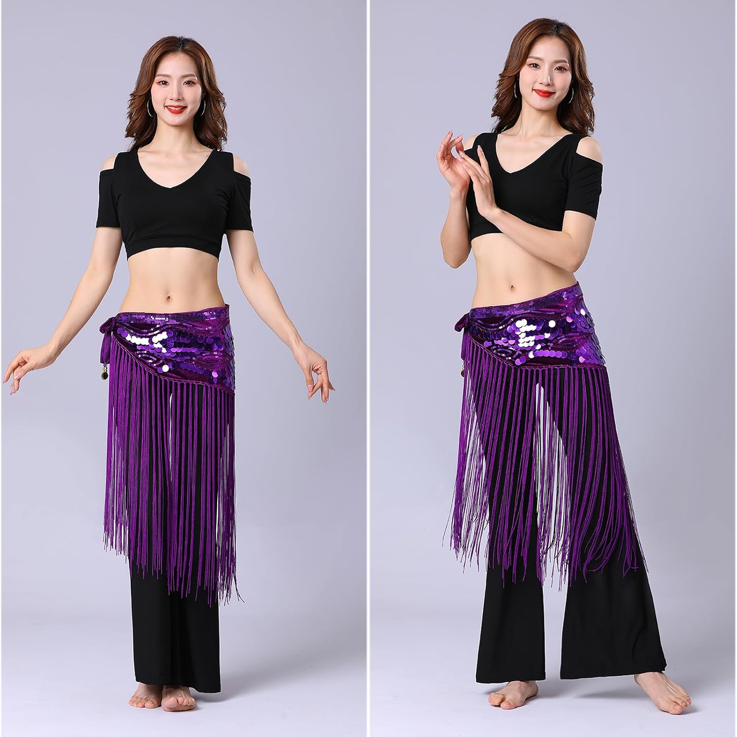 Women’s Sequin Belly Dance Hip Scarf – Long Fringe Tassel Wrap