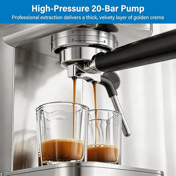 XIXUBX 20 Bar Espresso & Cold Brew Coffee Maker with Milk Frother, 42oz Removable Tank, Stainless Steel, Perfect for Cappuccino, Latte, Home & Office, Silver