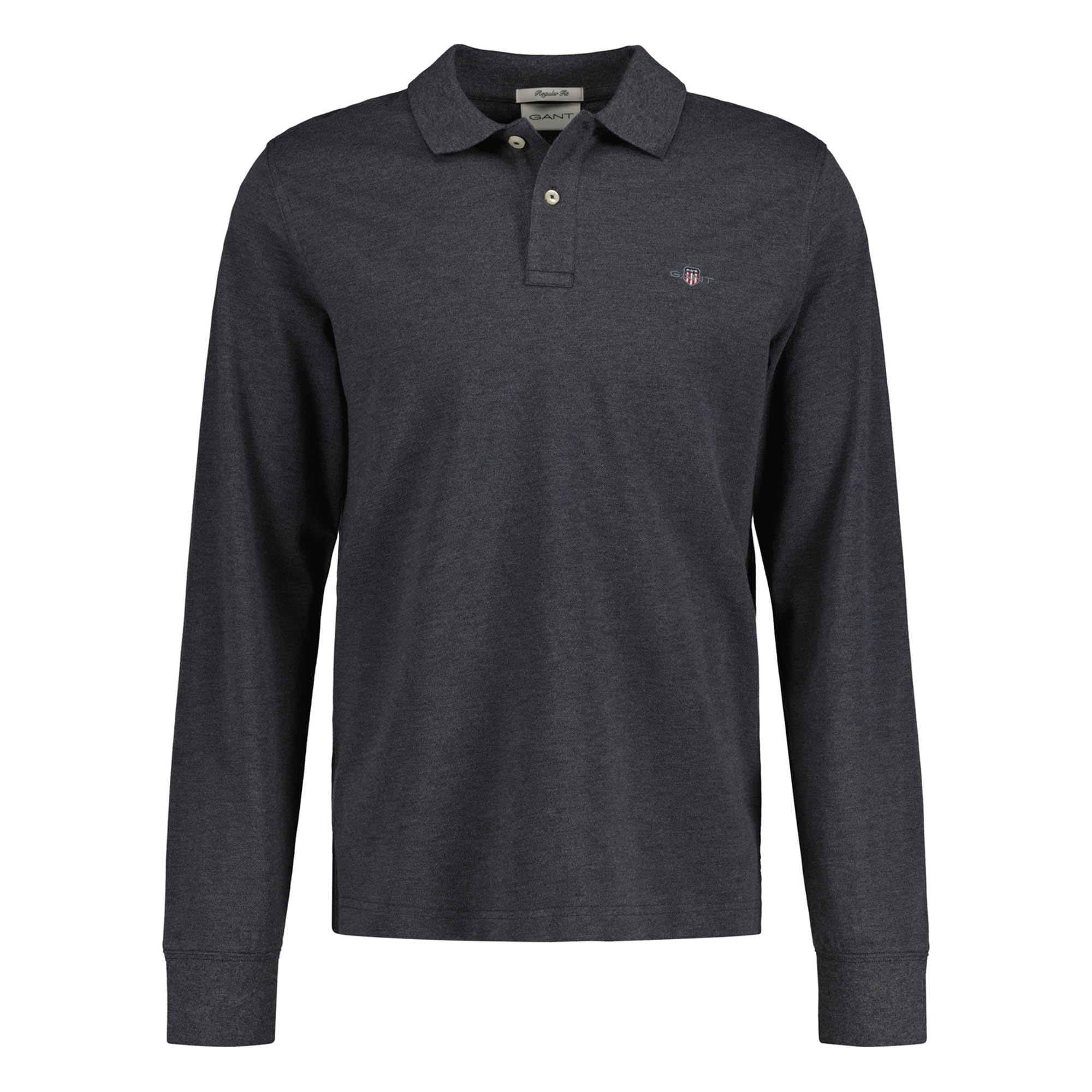 Gant Men's Antracite Melange Reg Shield Ls Pique Rugger, M