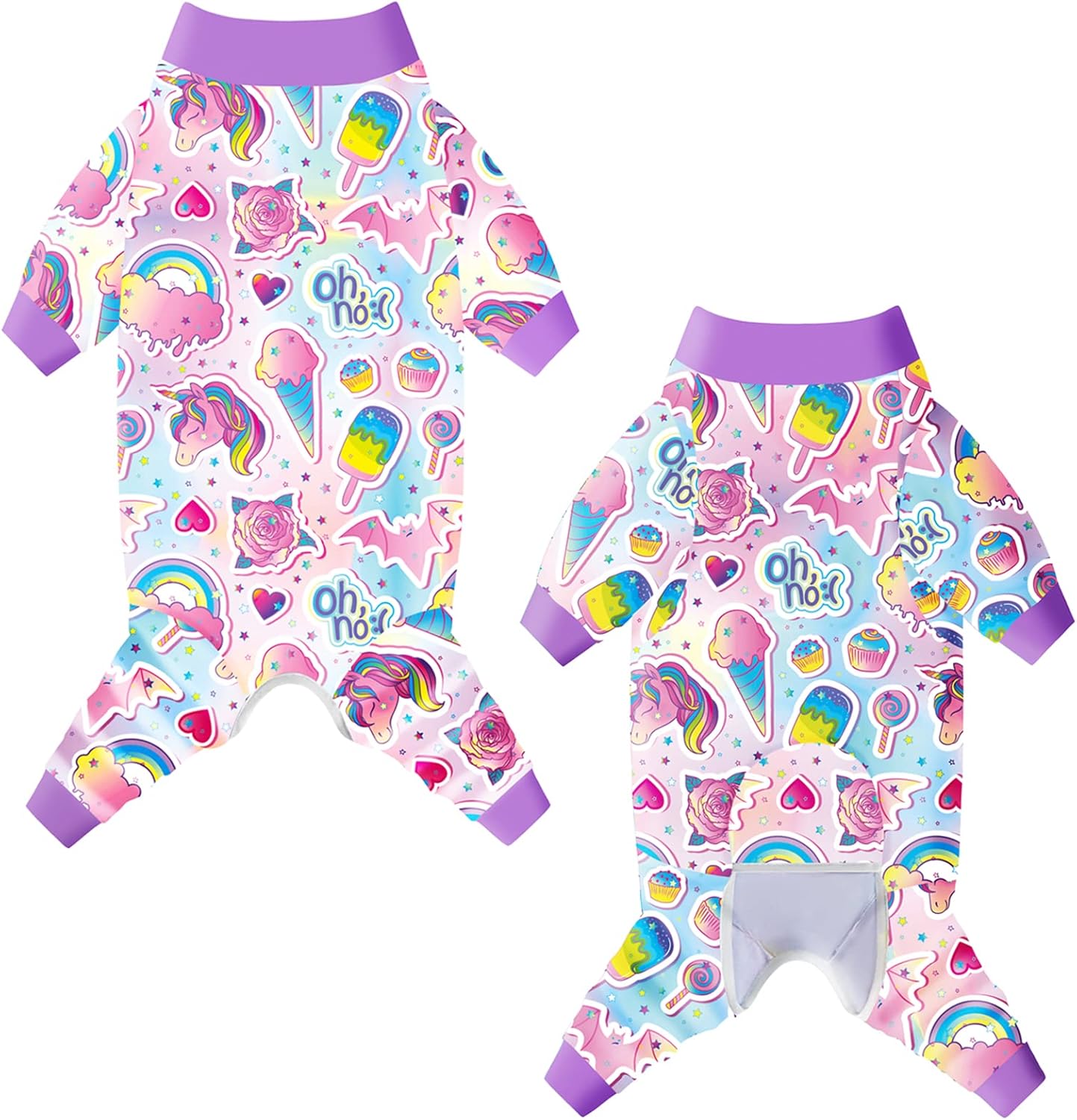 Dog Surgery Recovery Suit Ice Cream Candy Printed Long Sleeve Shirts Soft Pajamas Onesie Jumpsuit Prevent Licking Dogs Shedding Suit for Large Dogs(Candy,Large)