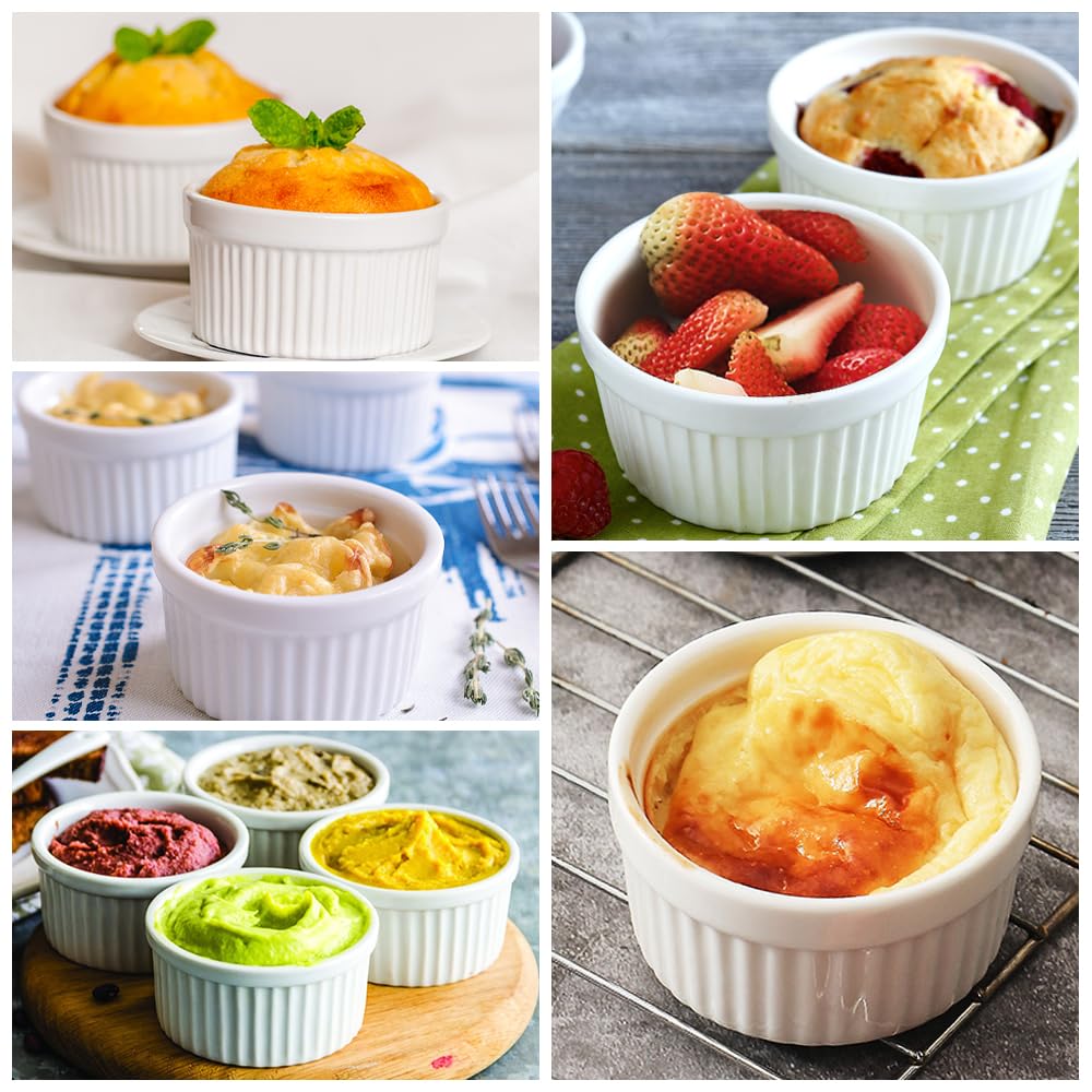 Set di 6 Pirottini per Soufflé Set, Stampi per Soufflé in Porcellana Bianca, 180 ml Pirottini per Soufflé da Forno Ciotole per Creme Brulee, Budini, Salsa, Snack, Fruttoda (bianco)