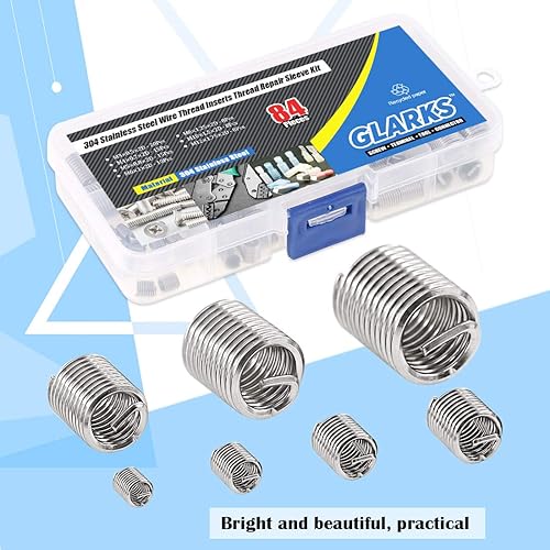 Miniatura 6 de Glarks Juego de 84 piezas de manguito de reparación de roscas de alambre de acero inoxidable 304, métrico M3 M4 M5 M6 M8 M10 M12 funda de acero en