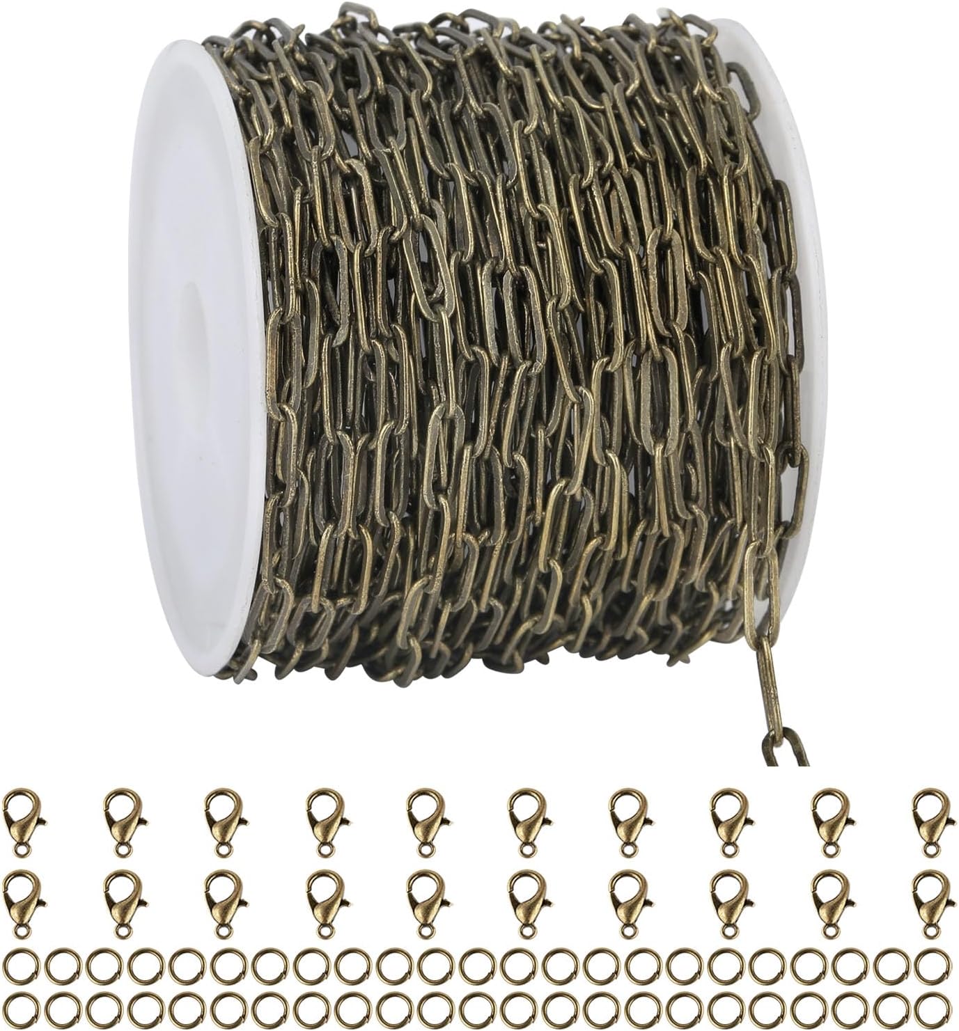 UMAOKANG Gold Plated Necklace Chains for Jewelry Making, 304 Stainless Steel Paperclip Chain Bulk with Lobster Clasps and Open Jump Rings Jewelry DIY Supplies