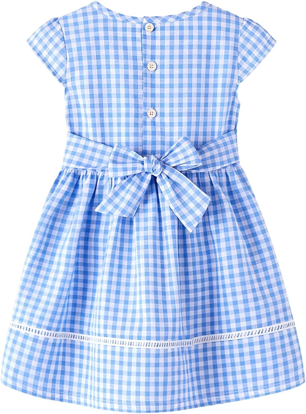 HILEELANG Girls Cotton Dress Gingham Plaid Short Sleeve Casual Dress image 5
