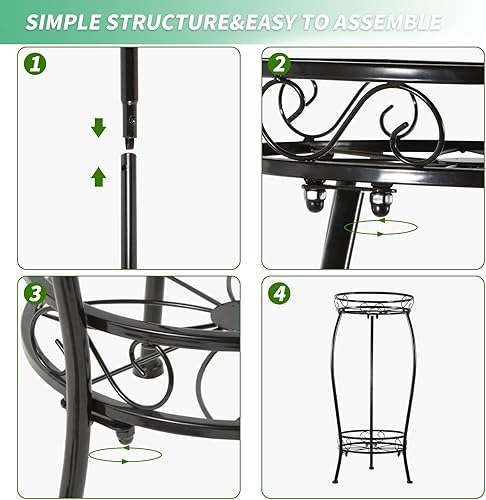 Miniatura 6 de BOALORD Soportes de flores para plantas al aire libre, soporte alto para plantas de interior, múltiples niveles, soporte de esquina negro resistente