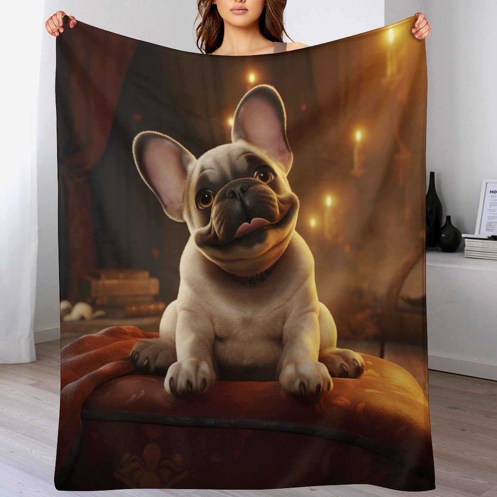 Couverture bulldog français, cadeau idéal en flanelle douce pour amoureux des chiens